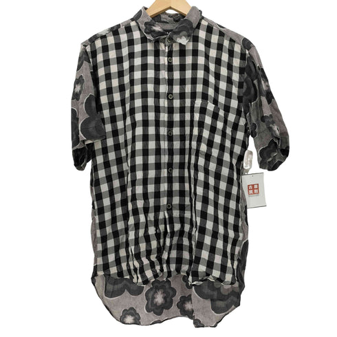 ブラックコムデギャルソン BLACK COMME des GARCONS AD2011 PLAID PATTERN X FLORAL PATTERN PANELED DESIGN SHORT SLEEVE SHIRT 柄切替 レーヨン 半袖 シャツ メンズ JPN:L