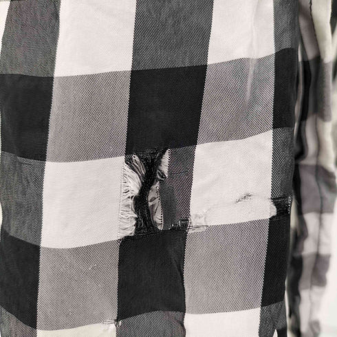 ブラックコムデギャルソン BLACK COMME des GARCONS AD2011 PLAID PATTERN X FLORAL PATTERN PANELED DESIGN SHORT SLEEVE SHIRT 柄切替 レーヨン 半袖 シャツ メンズ JPN:L