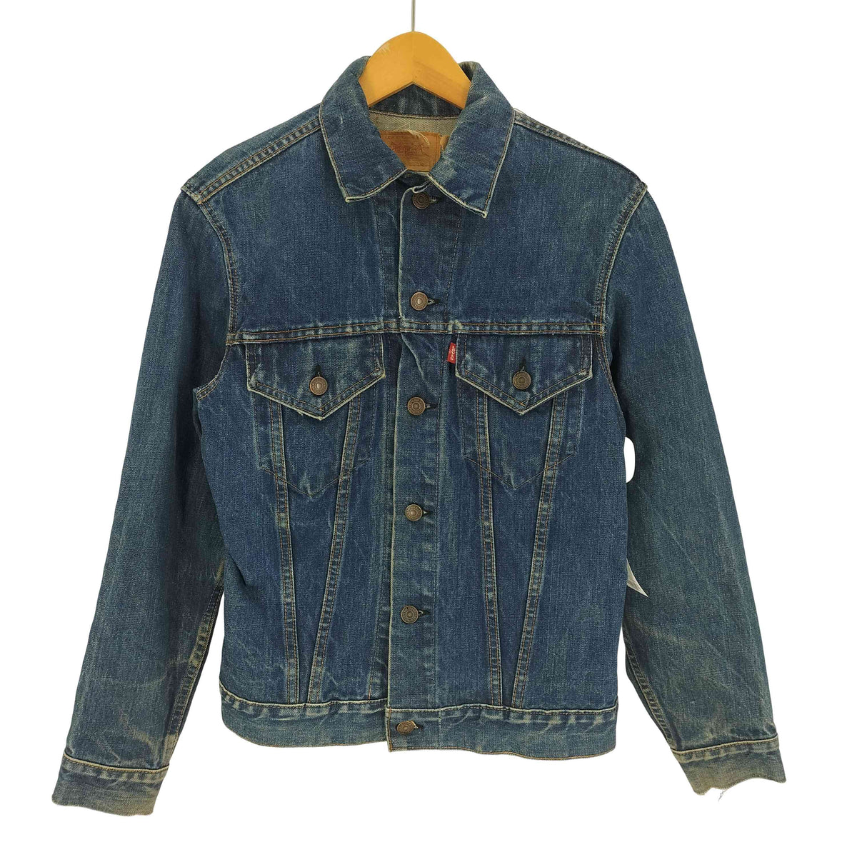 Levi’s / 70s/4th/USA製/不均等V/ケアタグ期/ボタン裏525/Gジャン/デニム/IDG/無地 リーバイス Levis 70S 70505 4th スモール e 不均等 V 黒カン ボタン裏