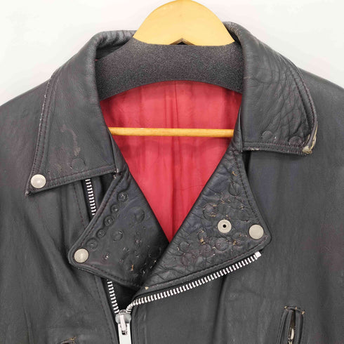 70S デカYKKジップ ペイント加工 レザーライダースジャケット ダメージ雰囲気 メンズ