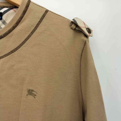 バーバリーブルーレーベル BURBERRY BLUE LABEL ホースロゴ 刺繍 エポレット 襟ノバチェック ヘンリーネック スウェット レディース import:M