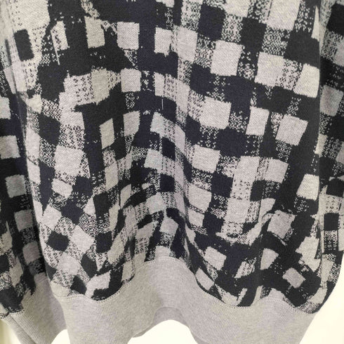 エルメネジルドゼニア Ermenegildo Zegna イタリア製 前V ガゼット ロゴ 刺繍 ランダムチェック クルーネック コットン ニット メンズ EUR:46