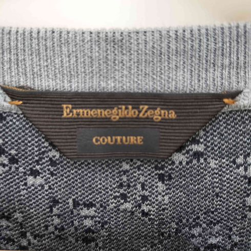 エルメネジルドゼニア Ermenegildo Zegna イタリア製 前V ガゼット ロゴ 刺繍 ランダムチェック クルーネック コットン ニット メンズ EUR:46