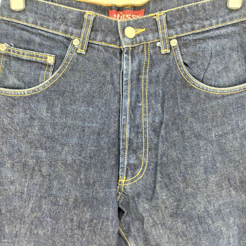ステューシー Stussy 90S USA製 赤タグ インディゴ N.Y.L.T.L.A. パッチ ボタンフライ デニム パンツ 濃紺 メンズ 30