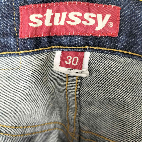 ステューシー Stussy 90S USA製 赤タグ インディゴ N.Y.L.T.L.A. パッチ ボタンフライ デニム パンツ 濃紺 メンズ 30