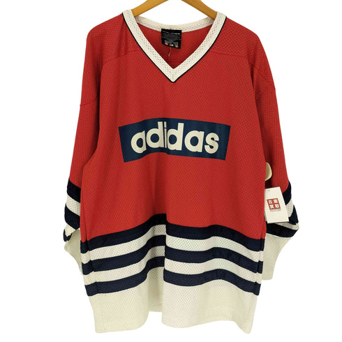 アディダス adidas 80-90S 万国旗タグ ロゴ プリント ボーダー 切替 メッシュ ゲーム シャツ メンズ import:M