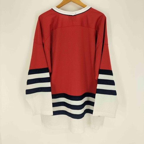 アディダス adidas 80-90S 万国旗タグ ロゴ プリント ボーダー 切替 メッシュ ゲーム シャツ メンズ import:M