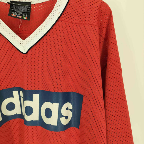 アディダス adidas 80-90S 万国旗タグ ロゴ プリント ボーダー 切替 メッシュ ゲーム シャツ メンズ import:M