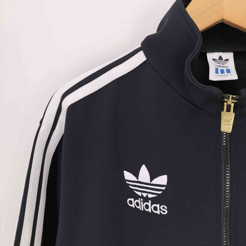 アディダス adidas 90S デサント製 トレフォイル ロゴ 刺繍 アーム スリー ストライプ トラック ジャケット ジャージ メンズ S-M