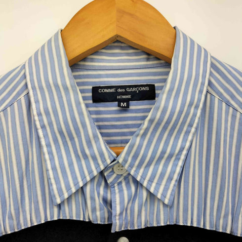 コムデギャルソンオム COMME des GARCONS HOMME AD2011 素材切替 ギャザーデザイン ストライプ L/S シャツ メンズ JPN:M