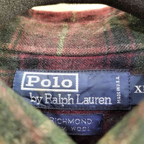 ポロバイラルフローレン Polo by RALPH LAUREN usa製 RICHMOND エルボーパッチ ウールシャツ メンズ JPN:XL