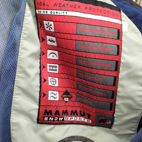 マムート MAMMUT 90s SNOW SPORT Balance Project GORE-TEX 裾ドローコード 二重ダブルジップ RECCO搭載 サムホール マウンテンジャケット フード着脱可 多機能ポケット メンズ M