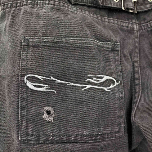 オブザネージュスタイル OF THE NEIGE STYLE ロゴ 刺繍 シンチバック ブラック デニム オーバーオール つなぎ メンズ 42