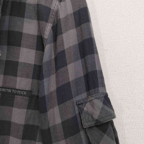 ヒステリックグラマー HYSTERIC GLAMOUR 00S TOO DRUNK TO FUCK ステンカラー チェックロングシャツジャケット Y2K メンズ FREE
