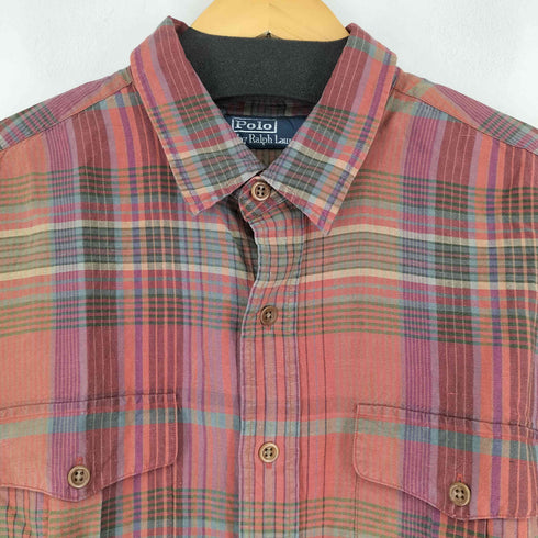 ポロバイラルフローレン Polo by RALPH LAUREN 90s シルクリネン マドラスチェックシャツ メンズ JPN:XL