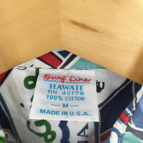 サーフラインハワイ SURF LINE HAWAII USA製 総柄 ボタンダウン 半袖シャツ メンズ M