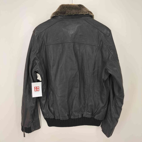ボスオレンジ BOSS ORANGE 裏地チェックブランケット 襟ボア シープレザー ジップアップ ジャケット メンズ FR:48