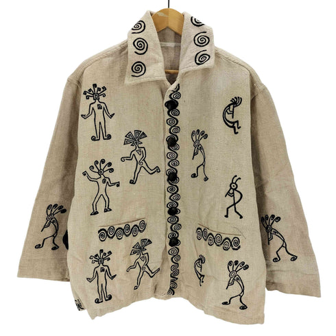 vintage Mexico 民族 総柄シャツジャケット ウッドボタン メンズ