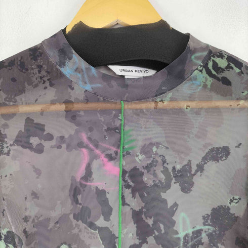 アーバン レヴィヴォ URBAN REVIVO 総柄 シアーデザイン L/Sカットソー レディース