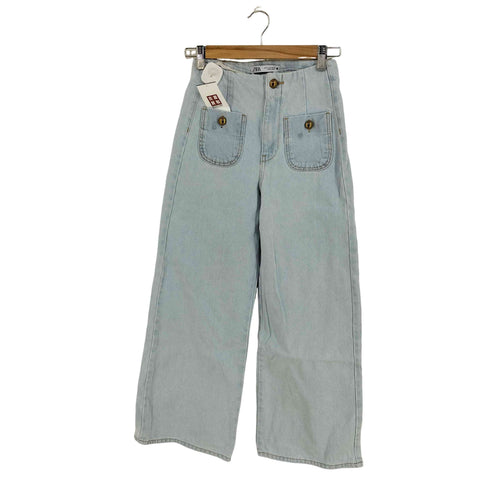 ザラ ZARA WIDE LEG CROPPED ワイドレッグクロップドデニムパンツ レディース 32