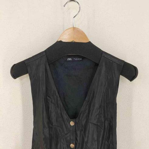 ザラ ZARA PUレザー ノースリ―ブワンピース レディース import:L