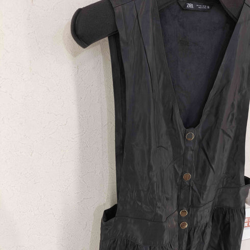 ザラ ZARA PUレザー ノースリ―ブワンピース レディース import:L