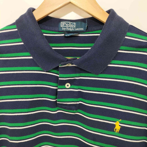 ポロバイラルフローレン Polo by RALPH LAUREN 90S ボーダー柄 ポニー刺繍 ショートスリーブポロシャツ メンズ XXL