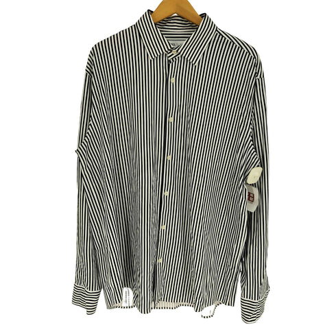 ザラ ZARA ナイロン ポリ ストライプ L/S シャツ メンズ import:L