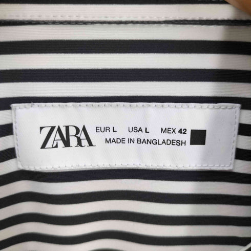 ザラ ZARA ナイロン ポリ ストライプ L/S シャツ メンズ import:L