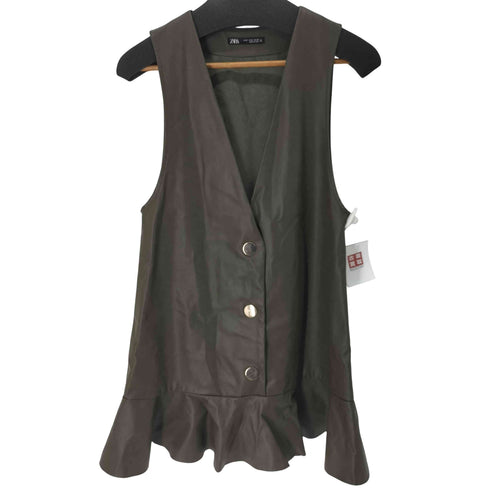 ザラ ZARA 裾フリルフェイクレザーワンピース レディース import:M