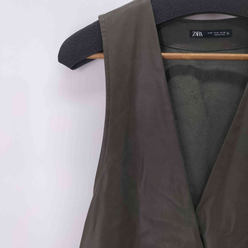 ザラ ZARA 裾フリルフェイクレザーワンピース レディース import:M