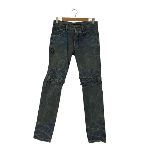 セブンユリウス _7 JULIUS 10AW アークドデニムパンツ クラッシュ加工 ボタンフライスキニーパンツ メンズ JPN:1