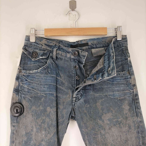セブンユリウス _7 JULIUS 10AW アークドデニムパンツ クラッシュ加工 ボタンフライスキニーパンツ メンズ JPN:1