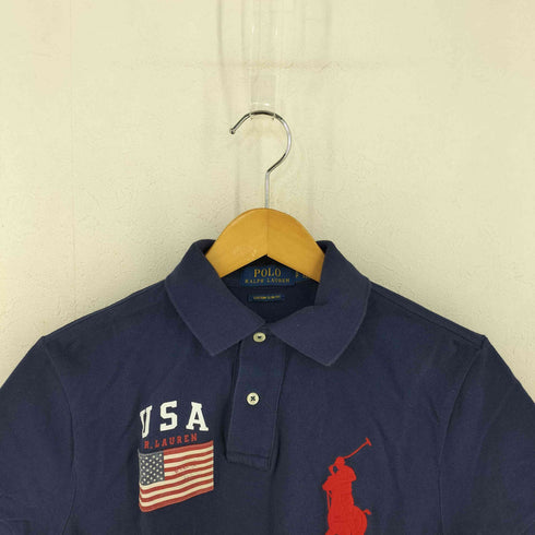 ポロラルフローレン POLO RALPH LAUREN CUSTOM SLIM FIT ビッグポニー刺繍 星条旗ポロシャツ メンズ import:S