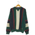 トミーヒルフィガー TOMMY HILFIGER 80-90s インド製 フラッグタグ エンブレム刺繍 マルチカラーストライプ 前V コットン ニット メンズ import:L