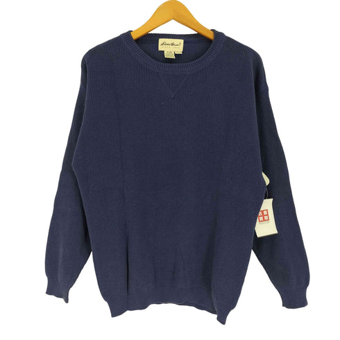 エディーバウアー Eddie Bauer 90-00S 白タグ 畦編み Vガゼット コットン クルーネック ニット セーター メンズ import:XS