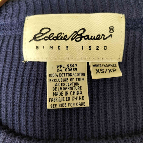 エディーバウアー Eddie Bauer 90-00S 白タグ 畦編み Vガゼット コットン クルーネック ニット セーター メンズ import:XS