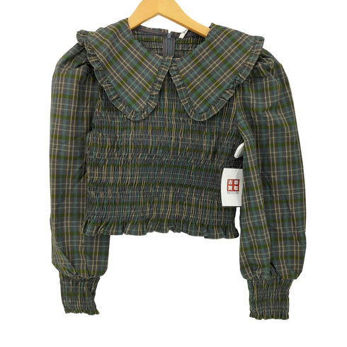 ザラ ZARA ピーターパン襟 ブラウス ギャザ チェック レディース import:S