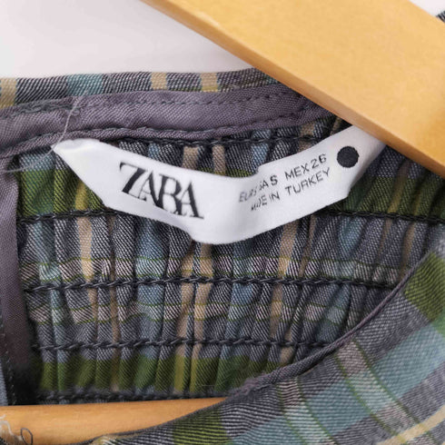 ザラ ZARA ピーターパン襟 ブラウス ギャザ チェック レディース import:S