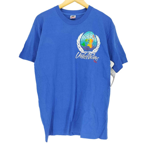 フルーツオブザルーム FRUIT OF THE LOOM 90S MADE IN USA UNITED NATIONS 両面発泡プリントTシャツ袖裾シングル メンズ L