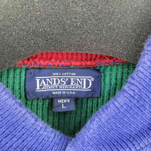 ランズエンド LANDS END 90S usa製 マルチカラーヘンリーネックニット メンズ import:L
