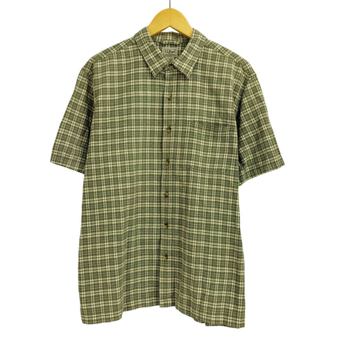 エルエルビーン L.L.Bean 00s リネン混 ポケット半袖チェックシャツ メンズ L