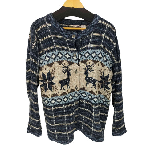 North Crest 90S ノーカラー 鹿柄 リネン混カーディガン レディース JPN:L