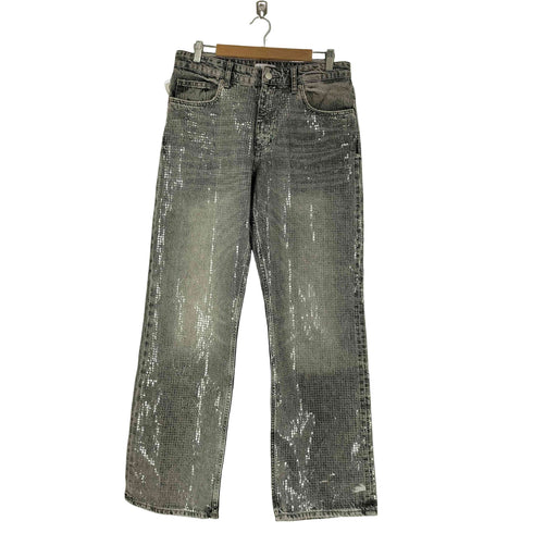 ザラ ZARA MID-RISE WIDE LEG SEQUIN FOIL JEANS レディース 32