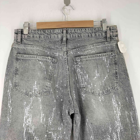 ザラ ZARA MID-RISE WIDE LEG SEQUIN FOIL JEANS レディース 32