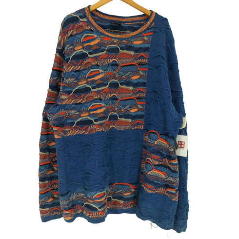 クージー COOGI 80-90S オーストラリア製 総柄 切替 クレイジーパターン 3D クルーネック ニット セーター ビッグサイズ メンズ 4X
