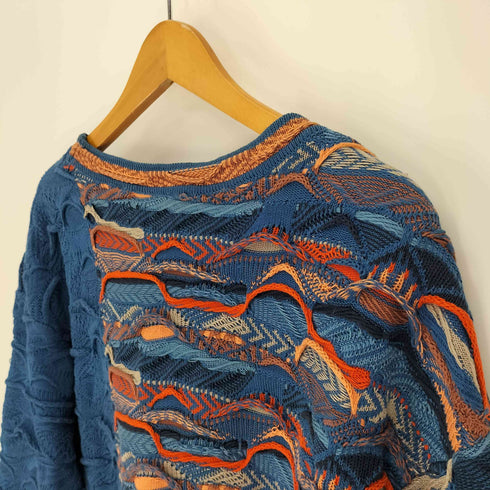クージー COOGI 80-90S オーストラリア製 総柄 切替 クレイジーパターン 3D クルーネック ニット セーター ビッグサイズ メンズ 4X