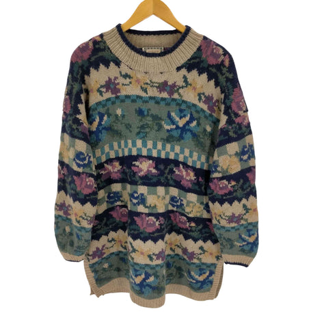 HANDKNITTED for MONSOON 花柄 サイドスリットニット メンズ JPN:M