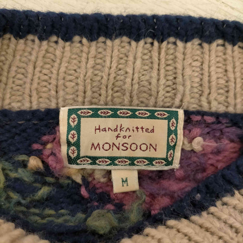 HANDKNITTED for MONSOON 花柄 サイドスリットニット メンズ JPN:M