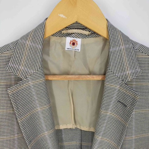 ルイジボレッリ LUIGI BORRELLI イタリア製 LUXURY VINTAGE チェック カシミヤシルク 2B テーラードジャケット メンズ 52